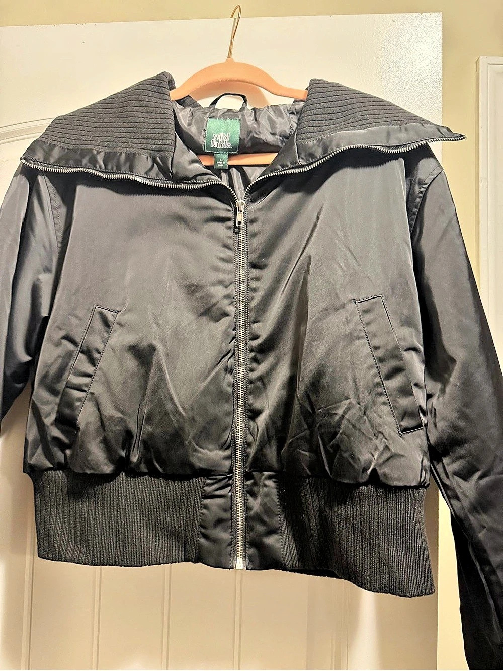Wild Fable Women's Faux Leather Bomber Jacket Black
